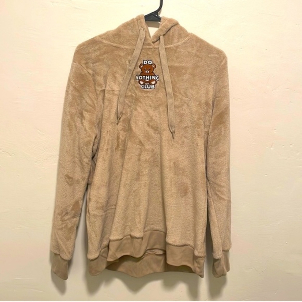 Fifth Sun Tan Plush Hoodie with Bear Patch